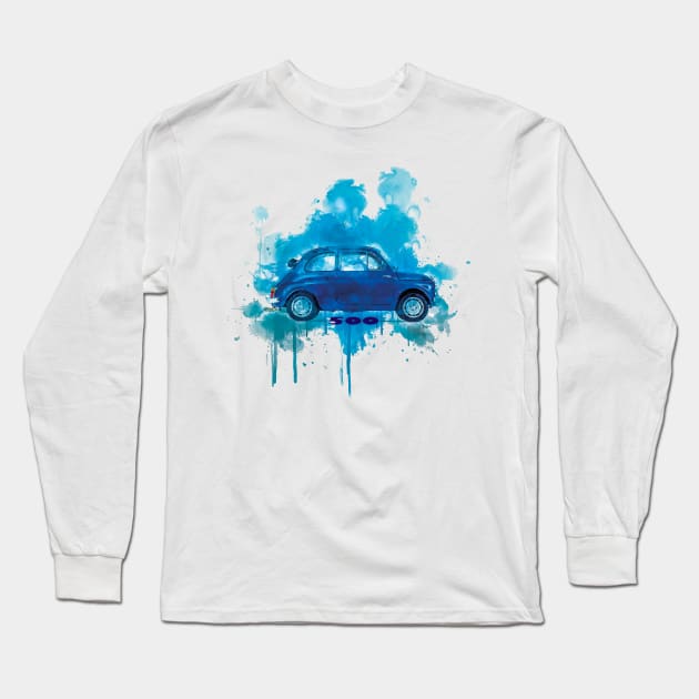 Fiat 500 open Aqua Splash Blue Long Sleeve T-Shirt by AaaahEeeekStudio